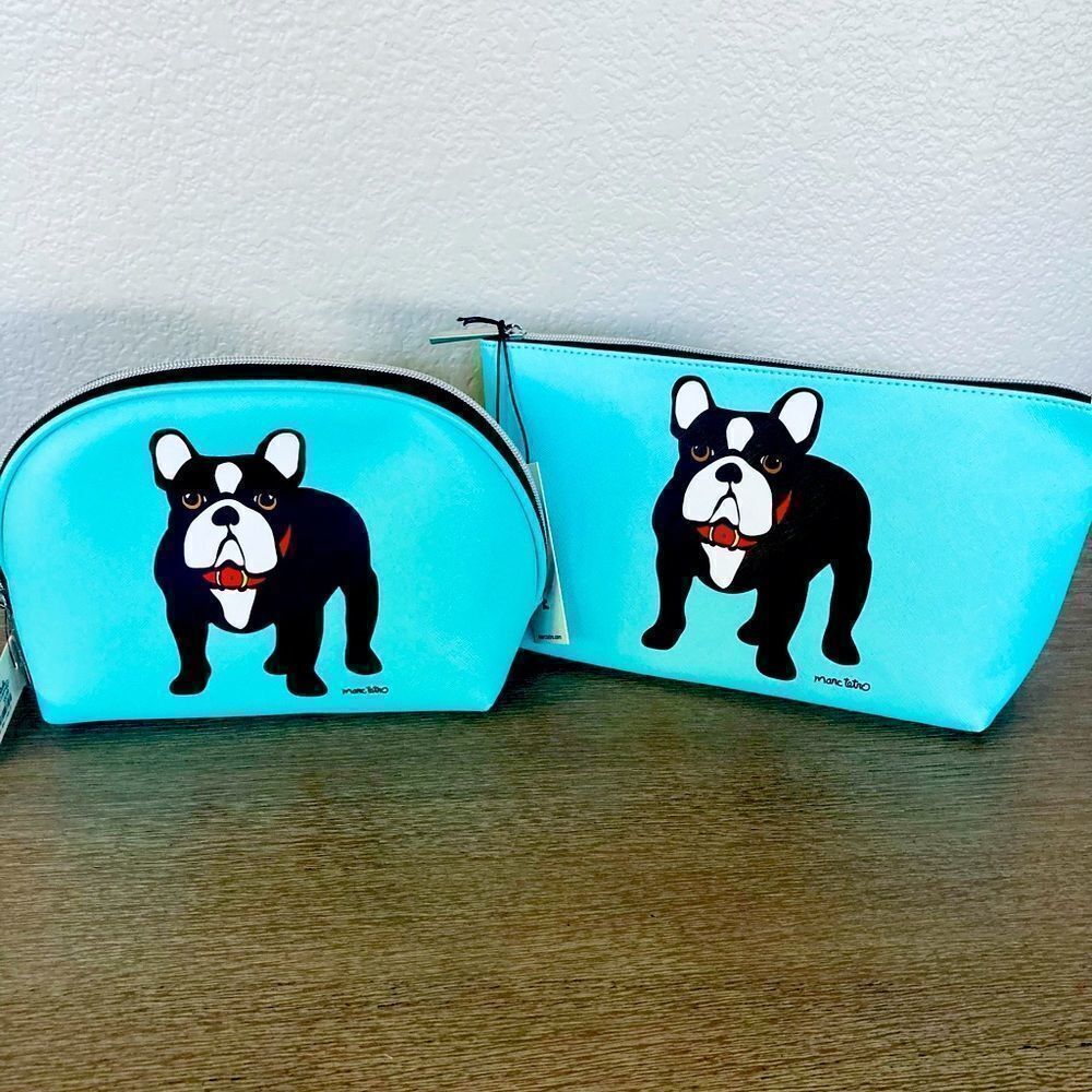 Marc Tetro 2-pc Bulldog Frenchie Cosmetic Travel Bags Lot